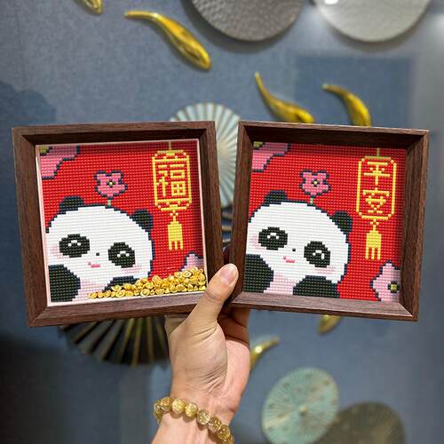 真玻璃钻石画可爱熊猫满钻带框