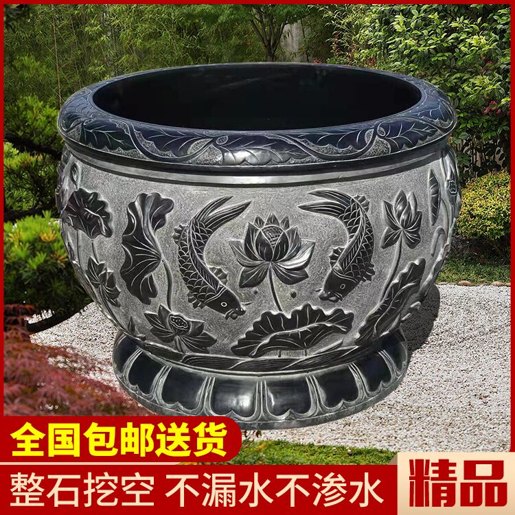 天然石雕鱼缸庭院花盆仿古荷花缸