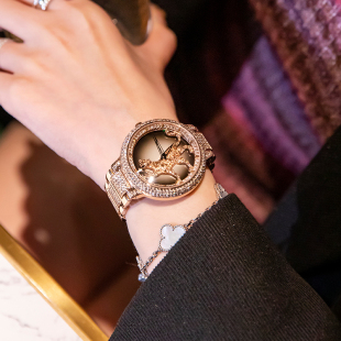 DAVENA猎豹手表女士时来运转轻奢小众正品 钢带满天星高级感表女款