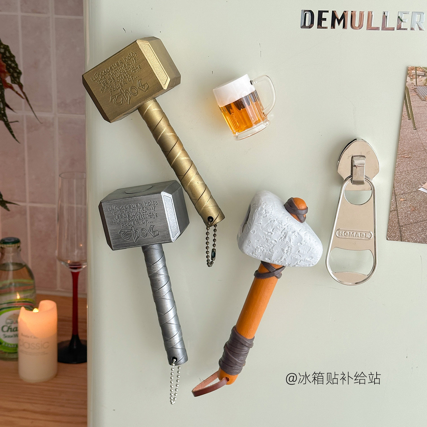 创意冰箱贴磁贴磁吸啤酒起子锤子冰箱贴