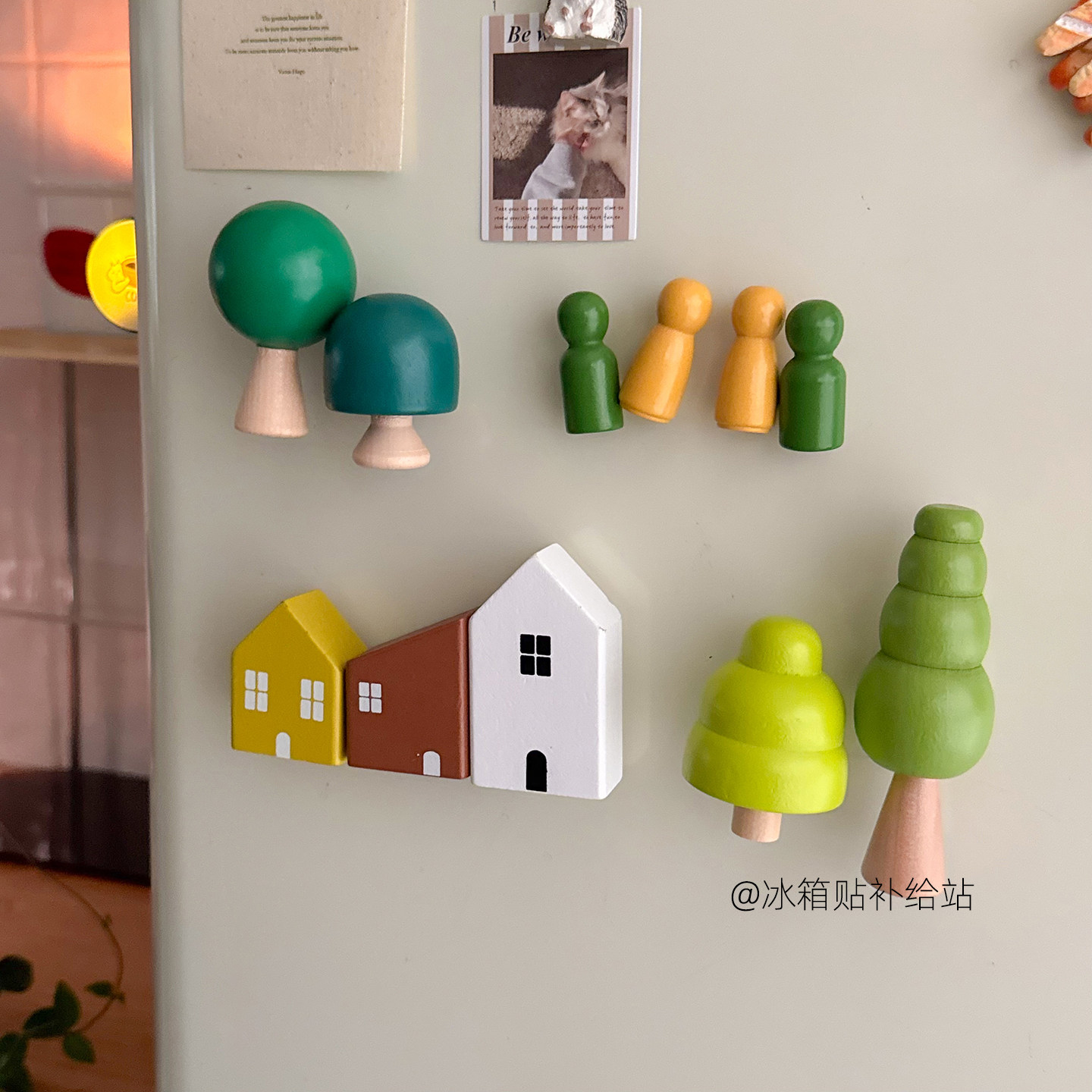 北欧木质小树森林冰箱贴小房子可爱磁吸珐琅板入户铁门装饰磁力贴
