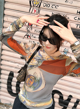 LEDAFOR3 私服系列 数码定位印花 进口网纱 弹力 复古 长袖上衣