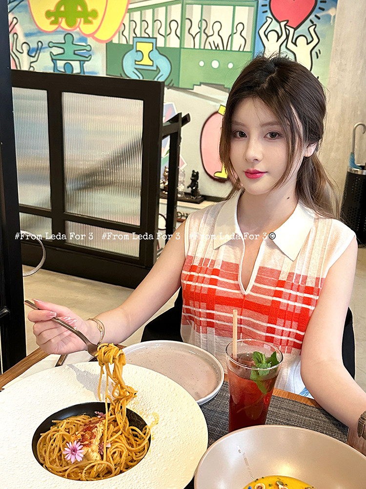 LEDAFOR3 法式翻领 针织无袖短款显瘦小背心 含30%汉麻吸湿透气