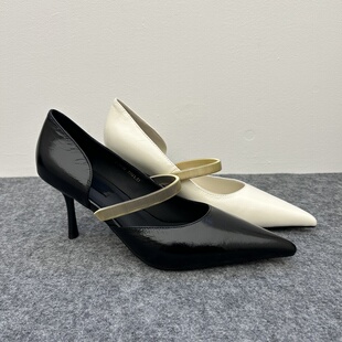 欧洲站2026年新款油蜡胎牛皮尖头细跟浅口时尚单鞋气质女鞋高跟鞋