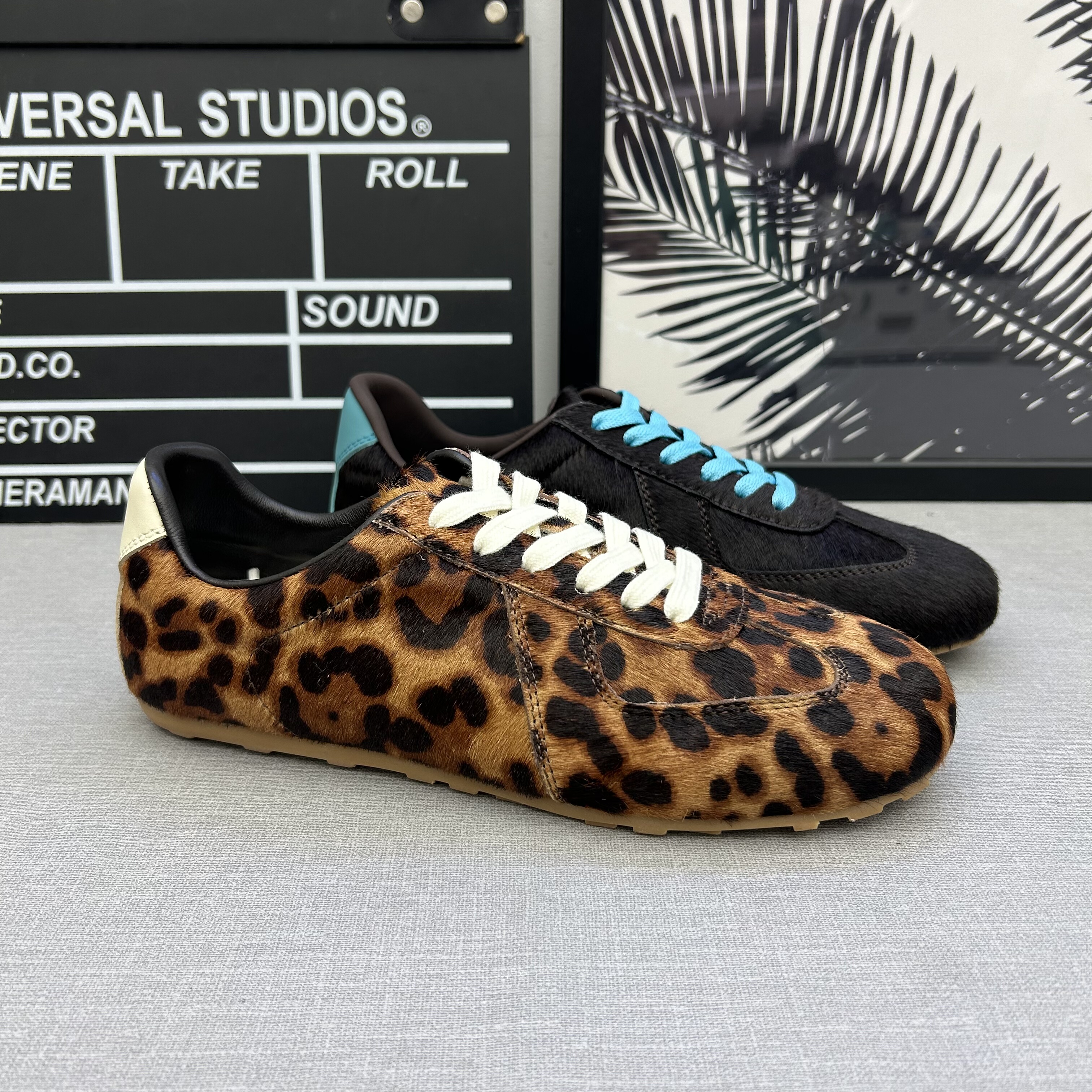 欧洲站2026年春季新款马毛豹纹系带平底休闲运动鞋德训鞋单鞋女鞋,女鞋,德训鞋,淘宝优惠券,粉丝福利购,淘宝优惠卷