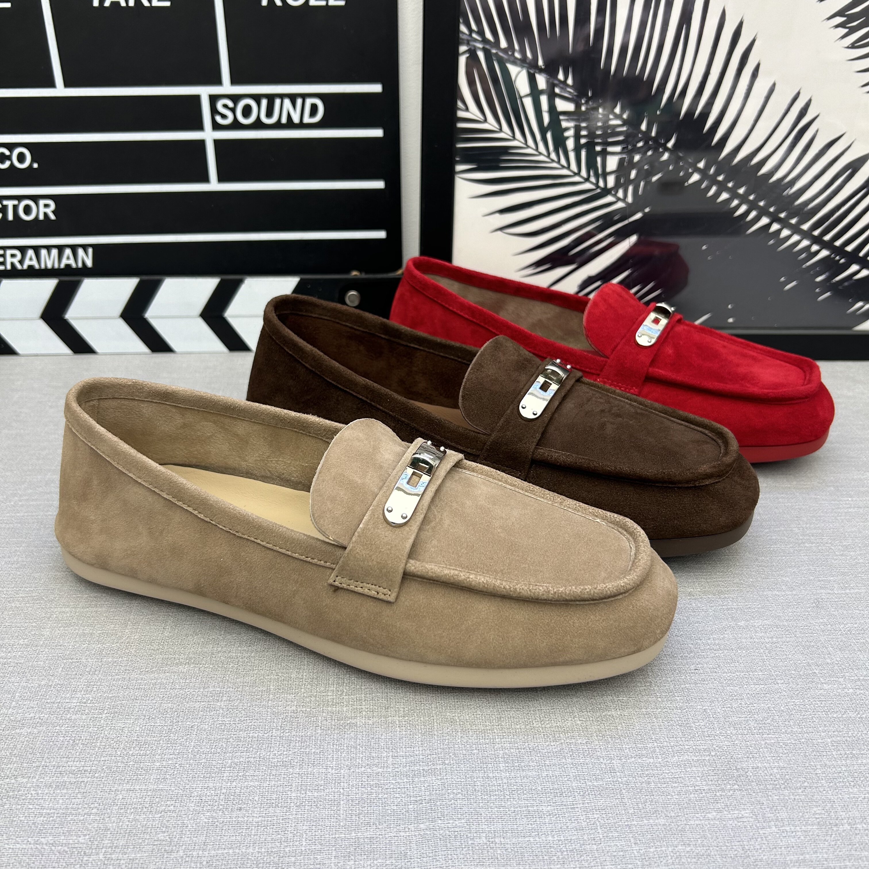 欧货2026年春季新款真皮磨砂皮金属扣乐福鞋女一脚蹬豆豆平底单鞋,女鞋,浅口单鞋,淘宝优惠券,粉丝福利购,淘宝优惠卷