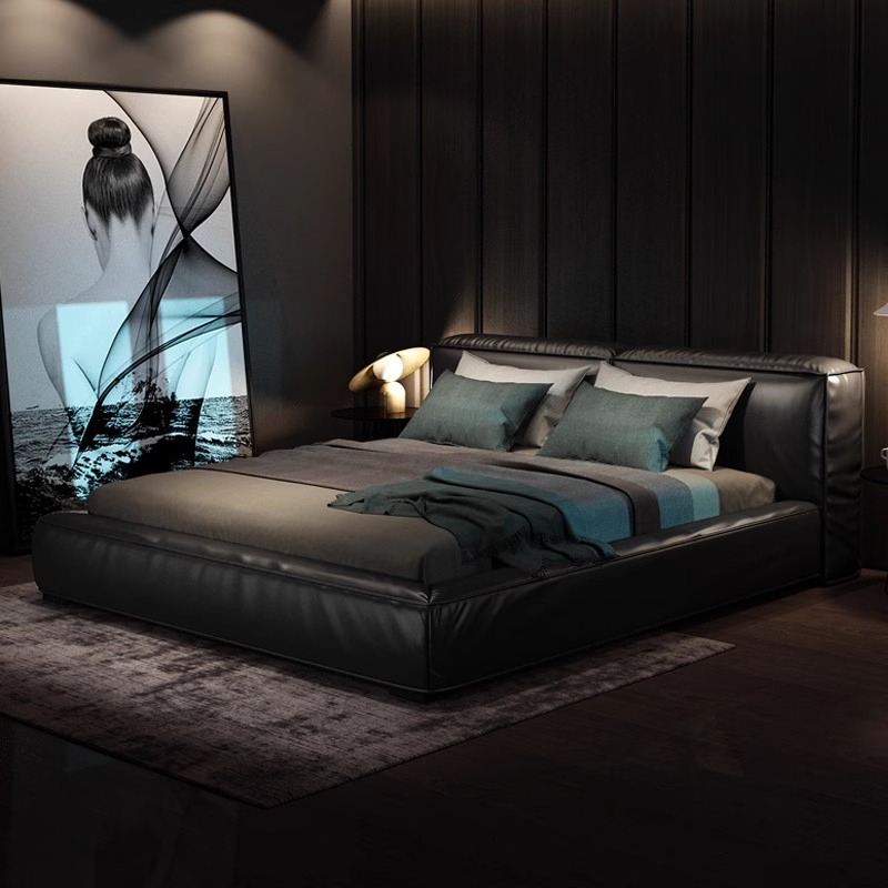 意式极简真皮床2米2.2豆腐块婚床