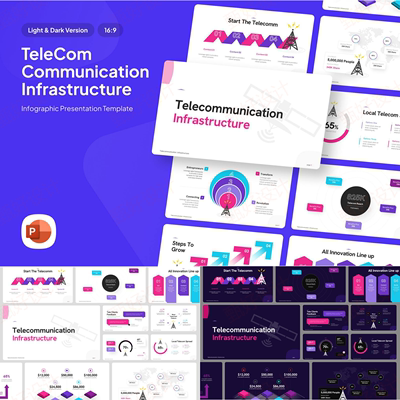 ppt模板电信基础通信设施信息图商业客户项目业务投资品牌推广377