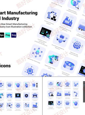 智能工厂AI制造图标网页ppt制作品牌营销投资2D平面设计素材20