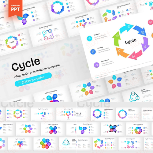 ppt模板圆形周期循环工作流程项目总结品牌营销业务投资教育742