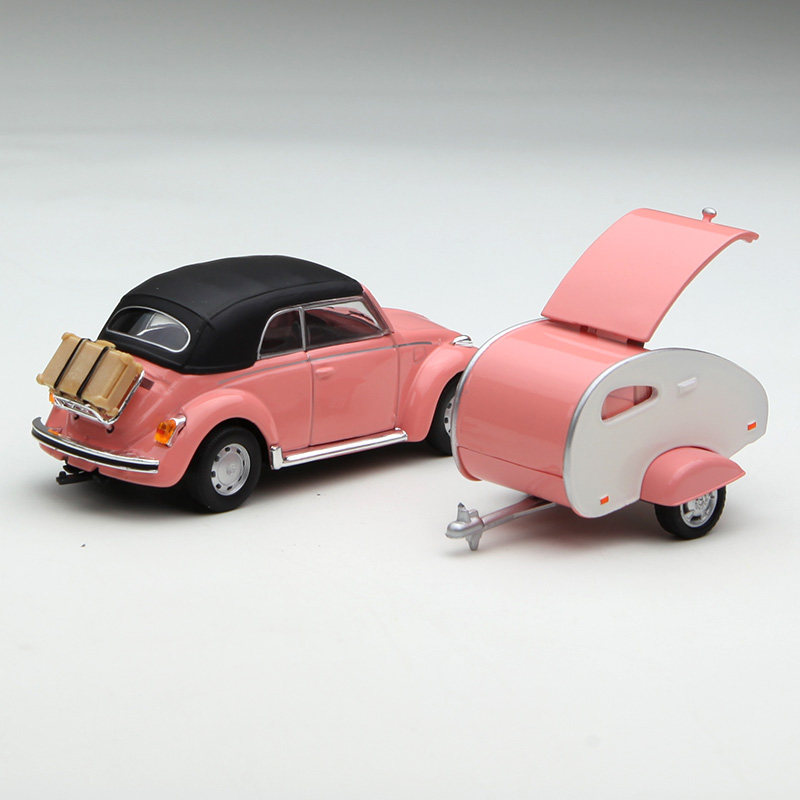 康威 1:43 大众 beetle 甲虫拖车 粉色汽车模型
