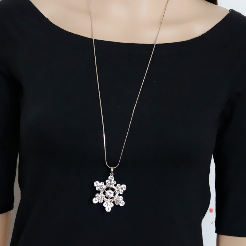 雪花闪锆石毛衣链吊坠时尚简约高端配饰衣服挂件女装饰品长款项链