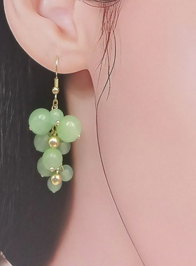 景洋饰品森系绿色葡萄耳环女小众显白气质耳钉s925银针新中式流苏