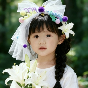 儿童公主扭扭棒头纱多巴胺宝宝生日写真女童可爱发夹拍照演出道具