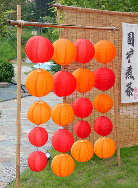 古风红纸灯笼挂饰橙黄色新款2026年元旦春节户外乔迁布置拍照道具