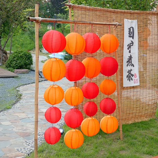 古风红纸灯笼挂饰橙黄色新款2026年元旦春节户外乔迁布置拍照道具