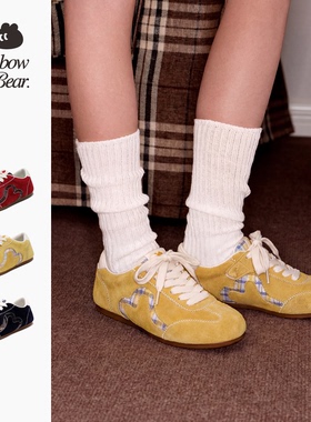 彩虹熊女童黄色德训鞋2026春季新款少女鞋防滑平底儿童运动休闲鞋