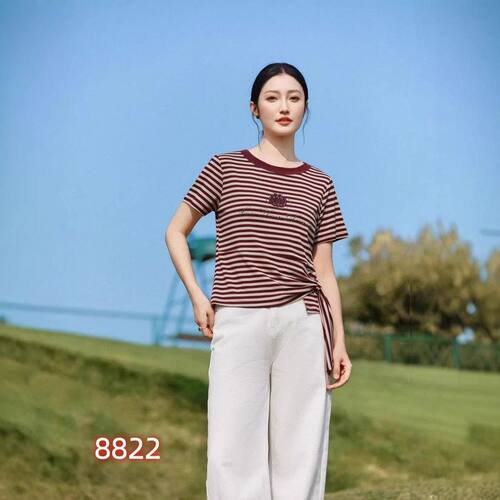 依姿骄2026 休闲女士春夏新款条纹显瘦T恤减龄时尚短袖上衣 Y8822