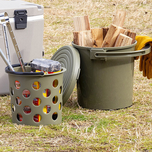 inomata日本进口钓鱼桶手提收纳桶户外露营水桶带盖双层洗车桶