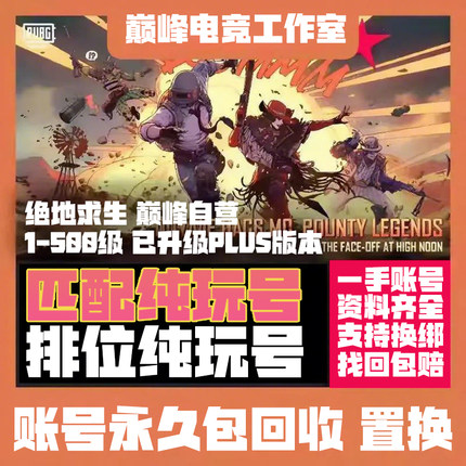 绝地求生账号steam账户pubg排位号吃鸡账户1级500级竞技号匹配号