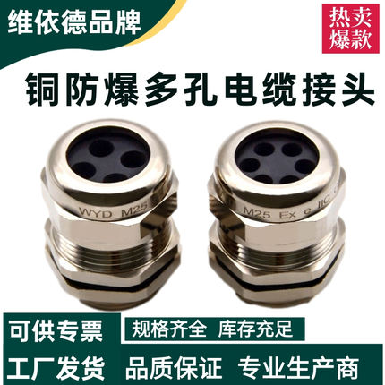 二孔三孔铜防爆电缆接头IP68密封双孔电缆固定头ROHS螺纹锁紧葛兰