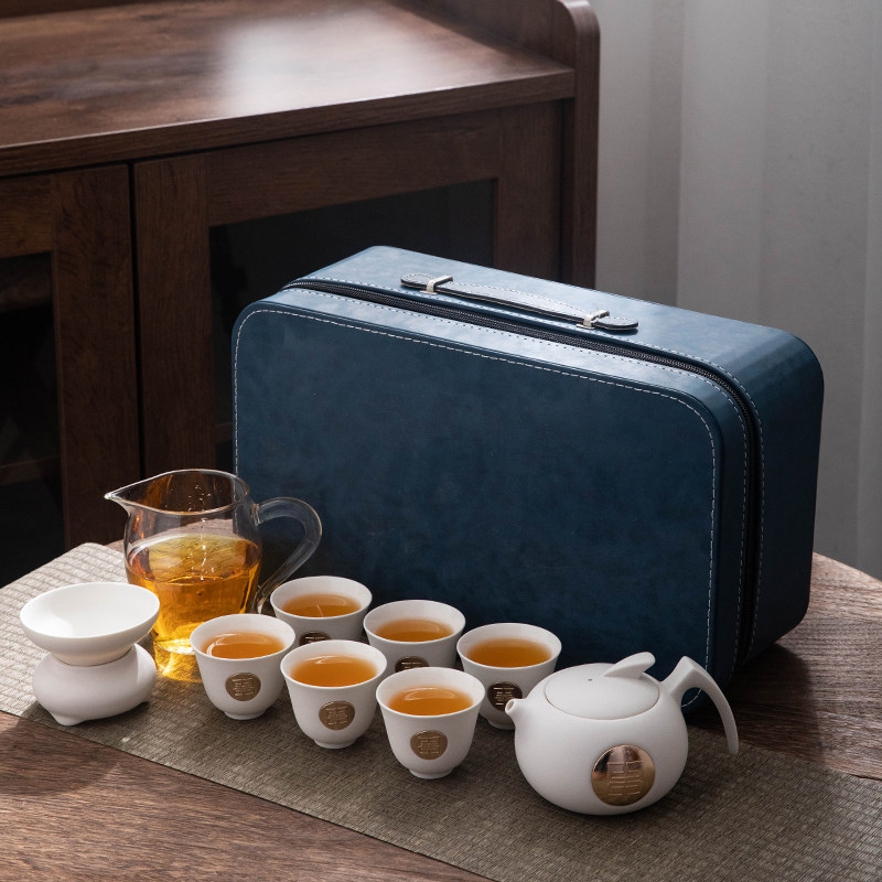 中国白粗陶户外旅行功夫茶具套装玻璃陶瓷简约便携泡茶器茶壶茶杯