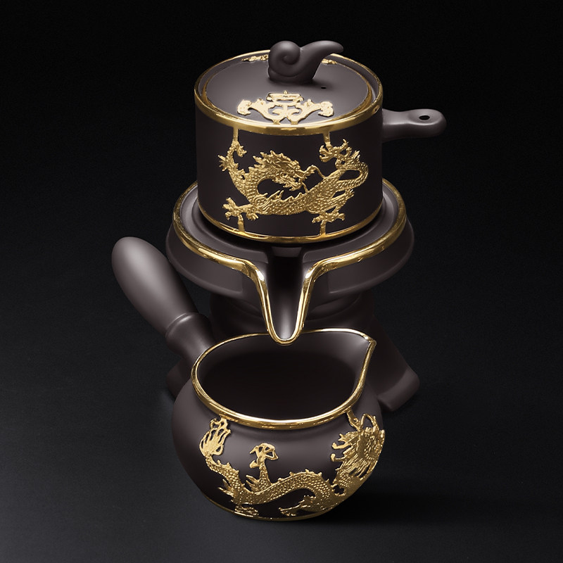 高档轻奢非遗金镶玉懒人泡茶神器公道杯套装家用高端紫砂自动茶壶