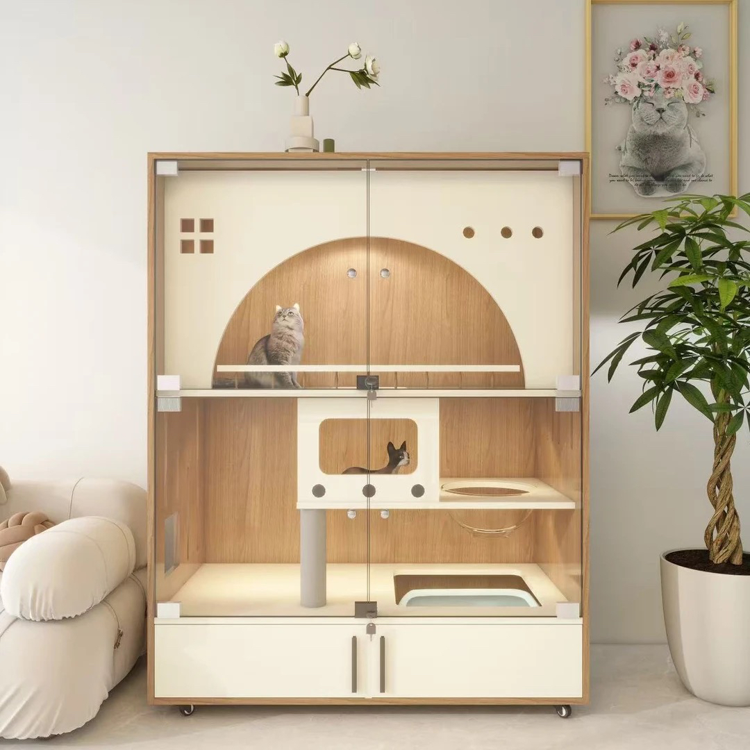 实木猫别墅室内家用大空间猫别墅猫柜子支持定制