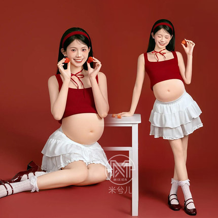 2898春夏新款孕妇拍照摄影孕姿服装可爱小清新纯欲风吊带衣服出租