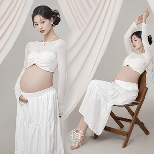 纯欲风白色半身裙仙儿家居影楼大肚孕姿服出租用 2853孕妇拍照服装