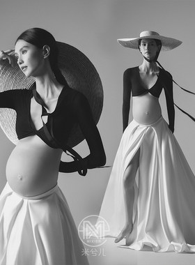 孕妇拍照服装小众简约黑白裙出租