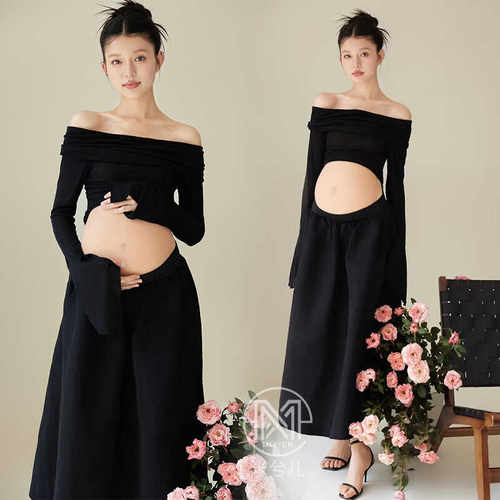 孕妇拍照服装简约黑色赫本风