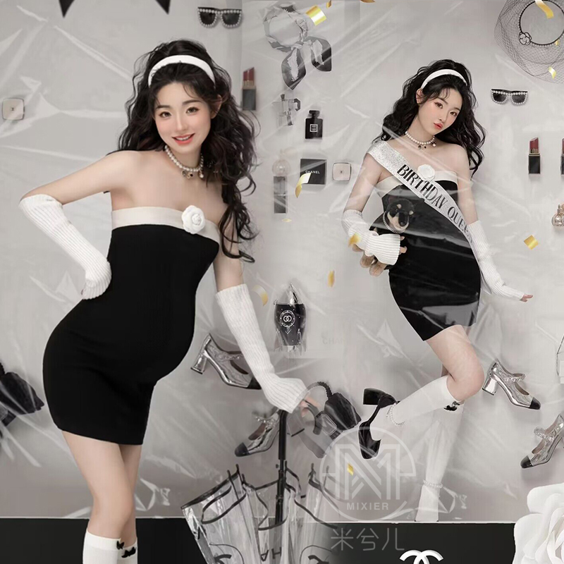 孕妇拍照服装高级感小香风连衣裙