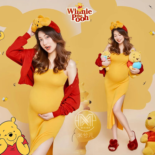 孕妇拍照服装小熊维尼连衣裙
