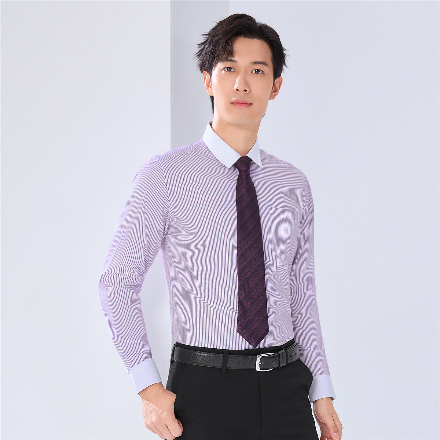 酒店服务员条纹长袖衬衫餐饮工装