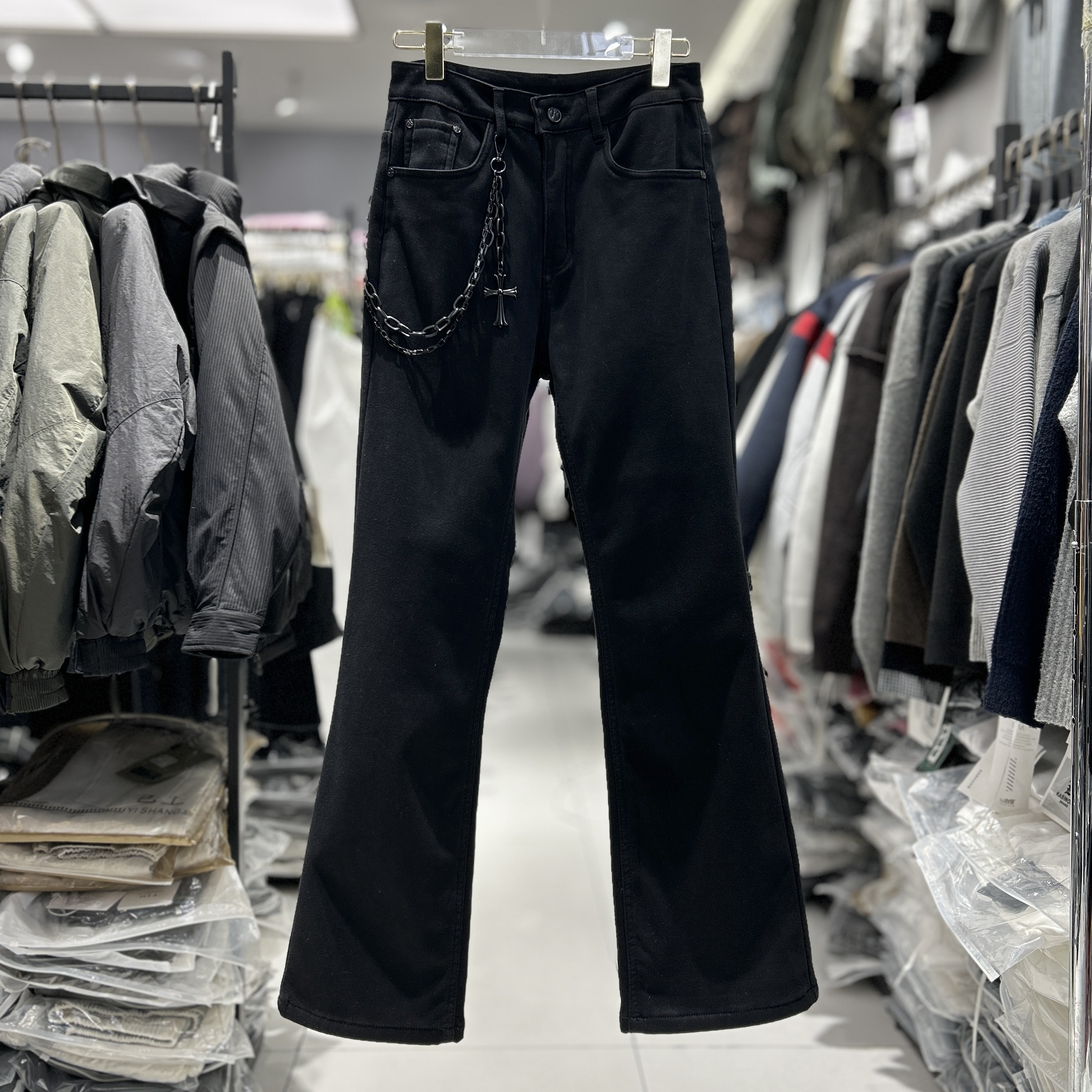 CYC潮牌25冬款松紧腰百搭洗水加绒加厚休闲窄版潮男微喇牛仔裤189