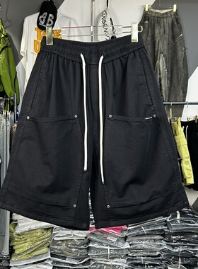 实体夏季男学生简约纯棉抽绳黑色短裤工装大口袋金属拉链短裤1030