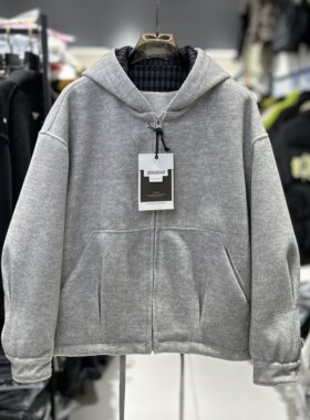 CYC潮牌休闲连帽加绒羊毛呢外套男女冬新款宽松拉链保暖夹克9016