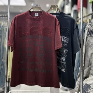 CYC潮牌美式 T恤男女纯棉重磅宽松百搭情侣上衣8113 高街贴布绣短袖