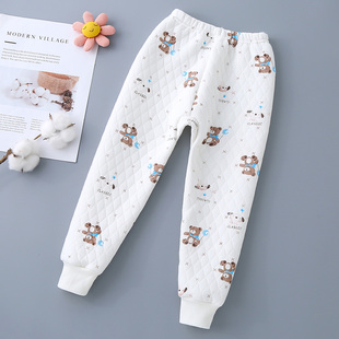 儿童线裤 女童三层夹棉打底保暖裤 男童全棉内穿棉毛裤 加厚秋裤 冬季