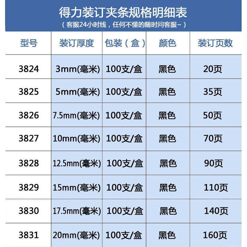 得力装订夹条边装订厚度3mm到20夹m塑m料条装订机夹条21孔打孔Del