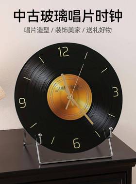 20251115装中古风复黑胶唱片桌钟面时摆件客厅餐古边电视柜意式极