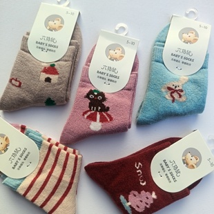 六指鼠儿童袜子秋冬款厚款女童男童羊毛袜羊绒袜学生中大童中筒袜