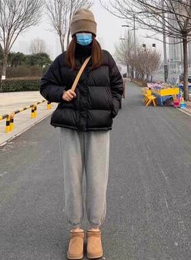 黑色羽绒服女短款小个子白鸭绒2025冬季新款加厚爆款立领小款外套