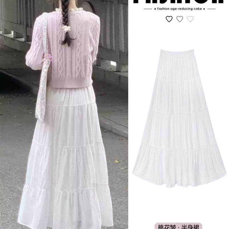 白色半身裙女春夏季2026新款高腰a字半裙垂感小个子中长款蛋糕裙