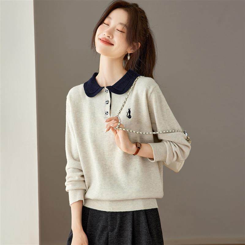 2025秋冬季新款翻领短款针织打底衫上衣女加厚高级毛衣可外穿内搭