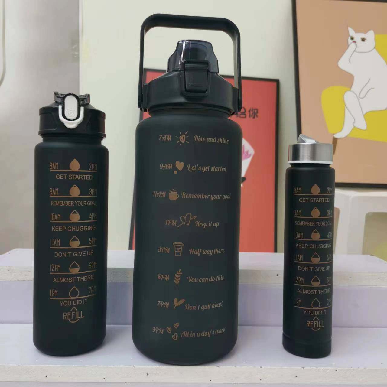 2023新款水杯大中小套杯吸管渐变水杯三件套塑料太空杯磨砂子母杯