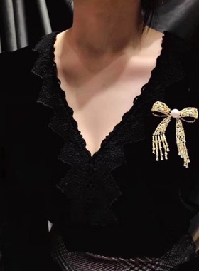 高端奢华流苏蝴蝶结胸针女高雅气质外套开衫别针高级感西装配饰