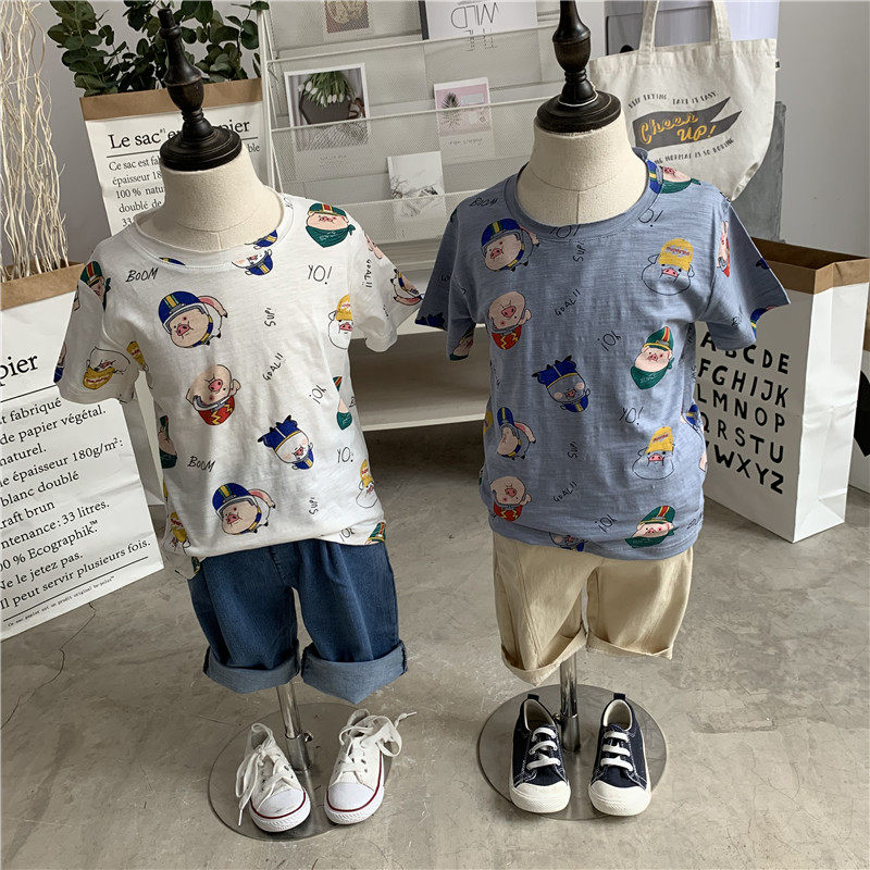 韩国童装儿童夏装卡通男童满印小猪短袖可爱透气棉质T恤女童体恤在类目 童装/婴儿装/亲子装, T恤中 - 来自Buy2taobao.com提供专业的淘宝代购服务