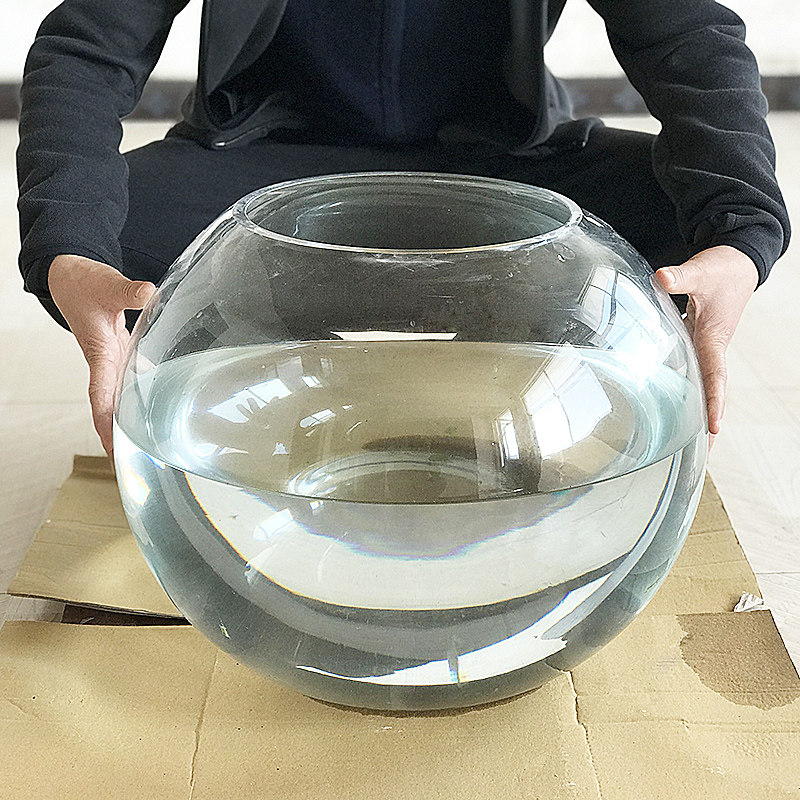 超大号50cm圆球形玻璃鱼缸特大号40cm圆形透明玻璃缸客厅招财大缸